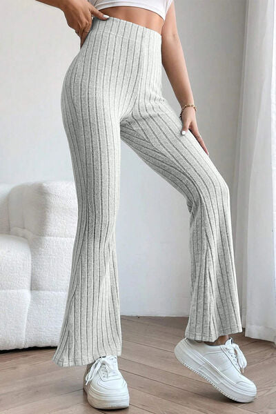 Basic Bae Full Size Ribbed High Waist Flare Pants Pants Trendsi   