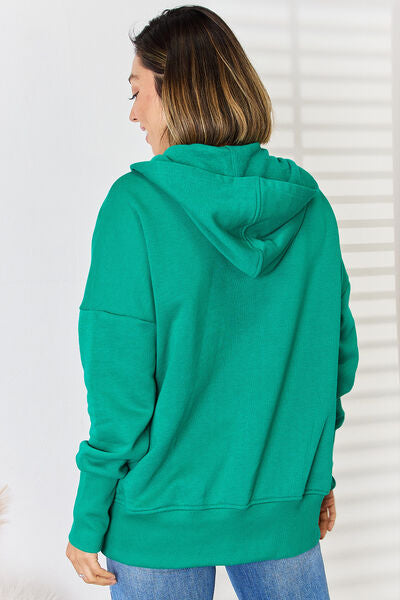 Zenana Half Snap Long Sleeve Hoodie Hooded Top Trendsi   