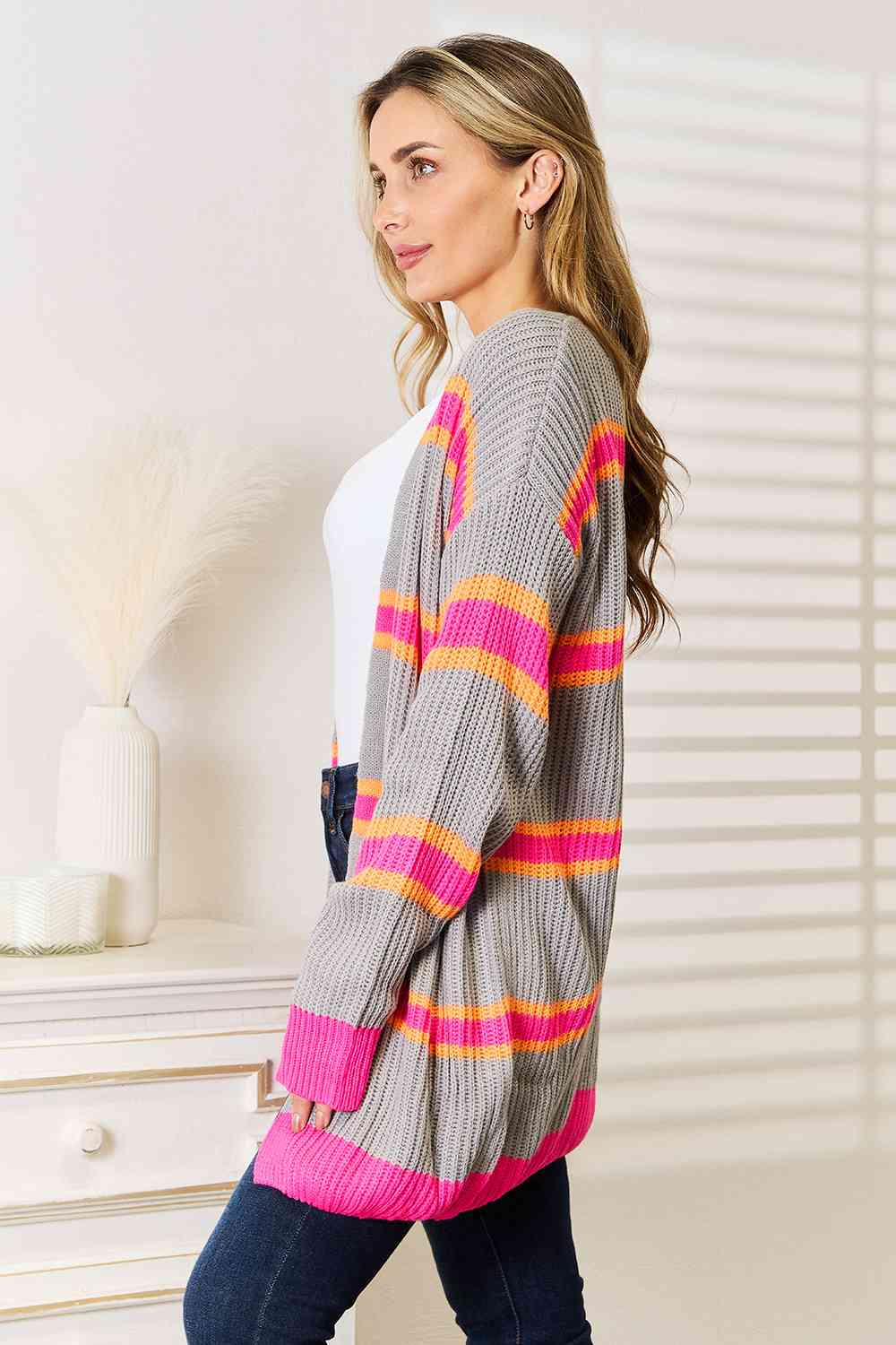 Woven Right Ribbed Long Sleeve Cardigan - NeoKira Unlimited