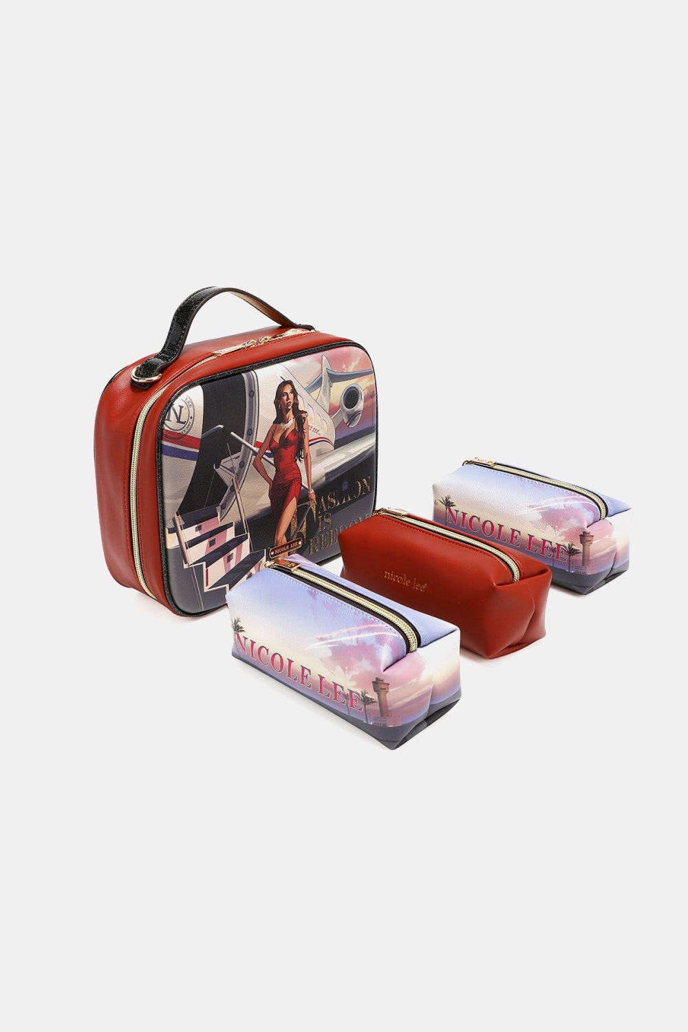 Nicole Lee USA Printed Handbag with Three Pouches Handbag Trendsi   