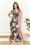 Double Take Floral Flutter Sleeve Tie-Waist Split Dress Maxi Dress Trendsi   