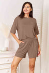 Basic Bae Full Size Soft Rayon Half Sleeve Top and Shorts Set Shorts Set Trendsi Taupe S 