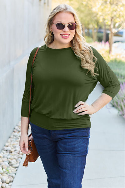Basic Bae Full Size Round Neck Batwing Sleeve Blouse - NeoKira Unlimited
