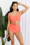 Marina West Swim Sanibel Crop Swim Top and Ruched Bottoms Set in Coral Bikini Trendsi Coral S 