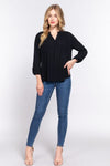 ACTIVE BASIC Full Size Notched Long Sleeve Woven Top Top Trendsi   