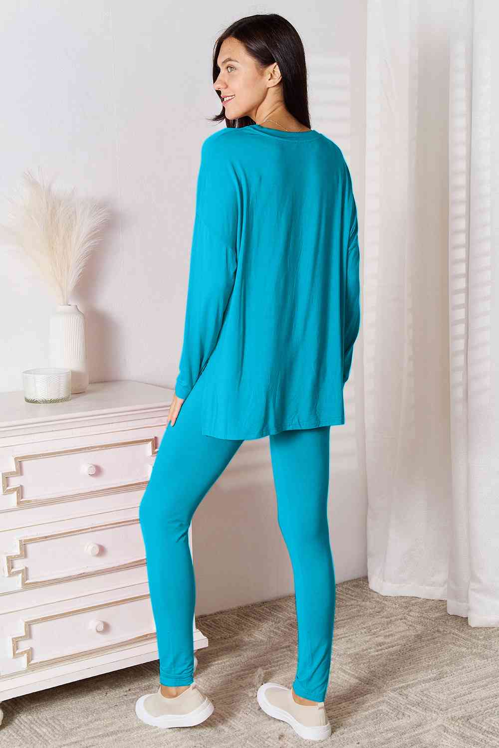 Basic Bae Full Size V-Neck Soft Rayon Long Sleeve Top and Pants Lounge Set - NeoKira Unlimited