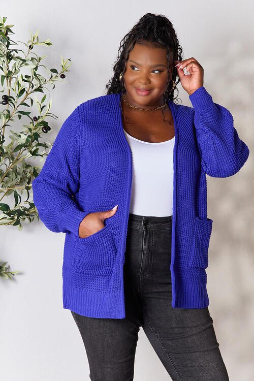 Zenana Full Size Waffle-Knit Open Front Cardigan Cardigan Trendsi   