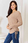 Double Take Drawstring Ribbed Long Sleeve T-Shirt Top Trendsi   