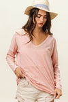 BiBi Exposed Seam V-Neck Long Sleeve T-Shirt Top Trendsi   