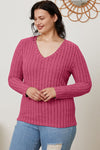 Basic Bae Full Size Ribbed V-Neck Long Sleeve Shirt Top Trendsi   