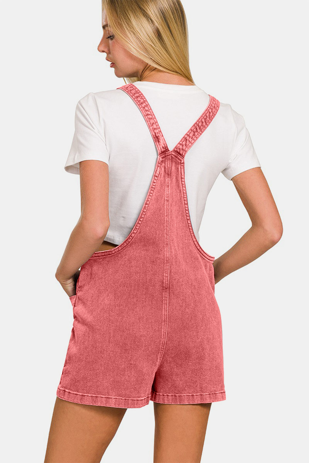 Zenana Washed Knot Strap Rompers Romper Trendsi   