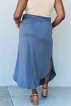 Doublju Comfort Princess Full Size High Waist Scoop Hem Maxi Skirt in Dusty Blue Skirt Trendsi   