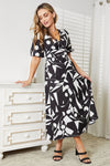 Double Take Printed Surplice Balloon Sleeve Dress Midi Dress Trendsi   