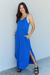 Ninexis Good Energy Full Size Cami Side Slit Maxi Dress in Royal Blue Maxi Dress Trendsi   