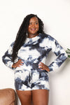 Double Take Tie-Dye Round Neck Top and Shorts Lounge Set Loungewear Trendsi Charcoal S 