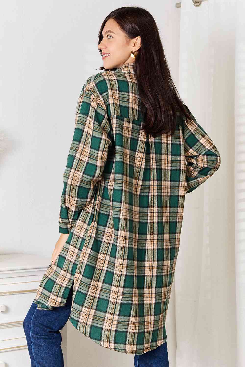 Double Take Plaid Collared Neck Long Sleeve Shirt - NeoKira Unlimited