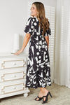 Double Take Printed Surplice Balloon Sleeve Dress Midi Dress Trendsi   