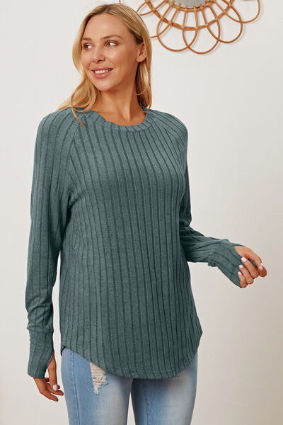 Basic Bae Full Size Ribbed Thumbhole Sleeve T-Shirt Top Trendsi   