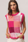 BiBi Color Block Round Neck Sweater Vest Sweater Vest Trendsi Fuchsia Combo S 