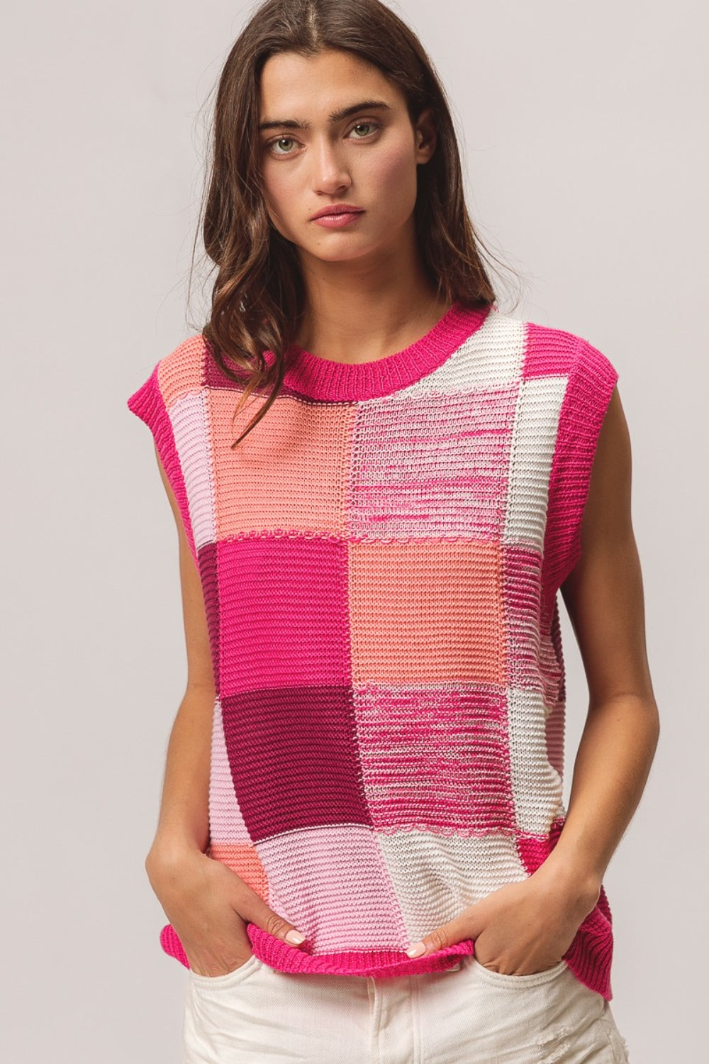 BiBi Color Block Round Neck Sweater Vest - NeoKira Unlimited