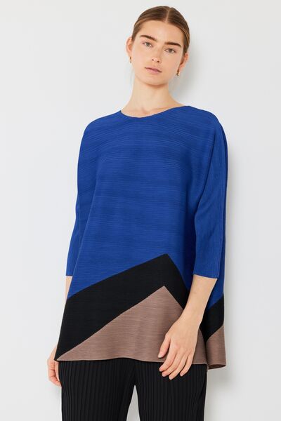 Marina West Swim Pleated Horizontal Rib Color Block Top Top Trendsi Blue S/M 